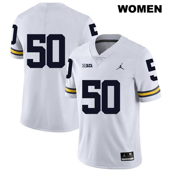 Women's NCAA Michigan Wolverines Michael Onwenu #50 No Name White Jordan Brand Authentic Stitched Legend Football College Jersey MH25P80GN